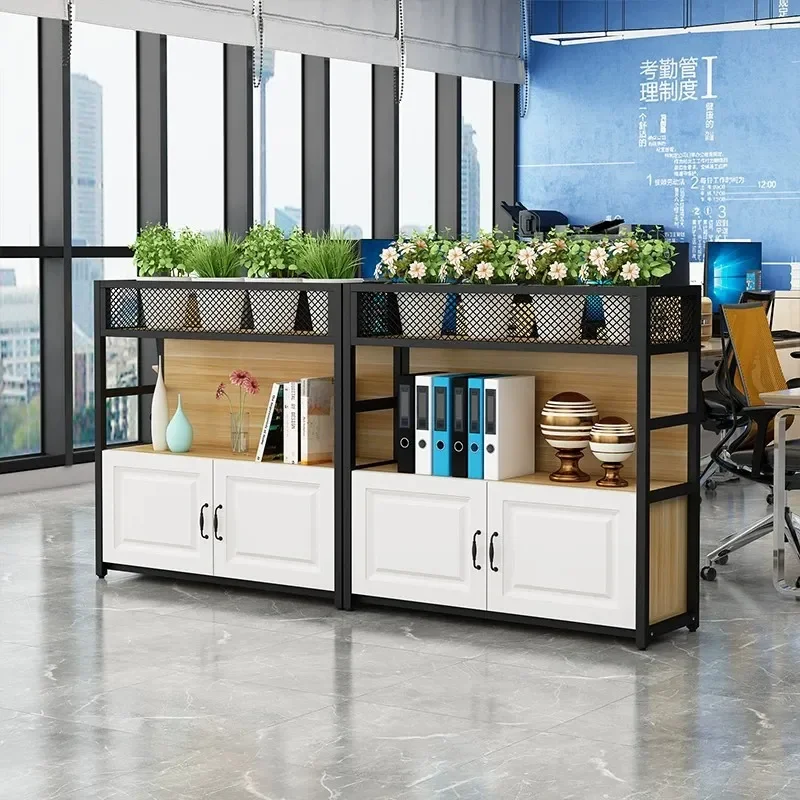 Customizable Wholesale Office Desk Screen Partition with Flower Slot Low Cabinet File Storage Wrought Iron Rack Locker