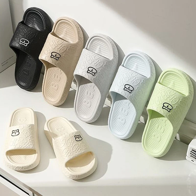 Lightweight Summer Slippers for Women Printting Cute Bear Indoor Bathroom Anti-slip Soft Sole Casual Couple Men EVA Slides