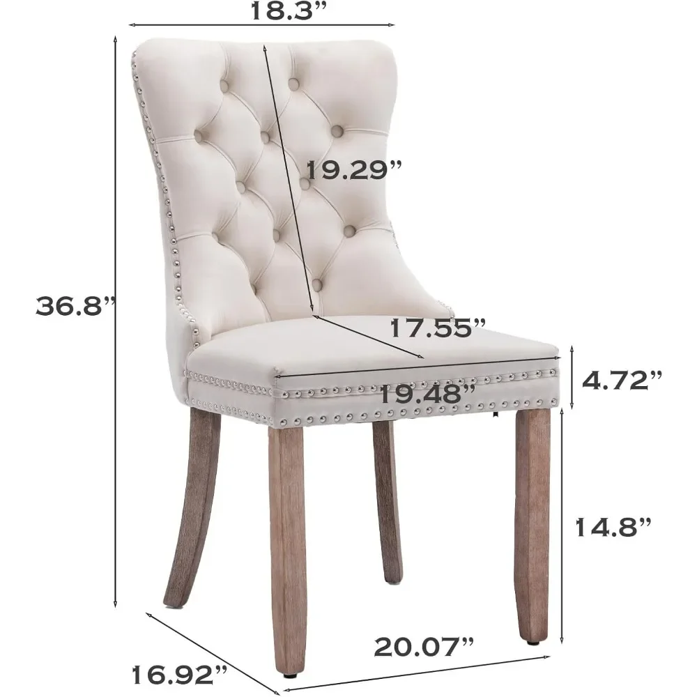 Velvet Dining Chair Set of 8, Upholstered Tufted Dining Room Chair with Nailhead Trim and Wood Leg for Kitchen, Dining Chairs