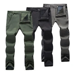 Winter Fleece Men Pants Hiking Climbing Camping Waterproof Work Pants Outdoor Sports Mountaineering Skiing Warm Trousers