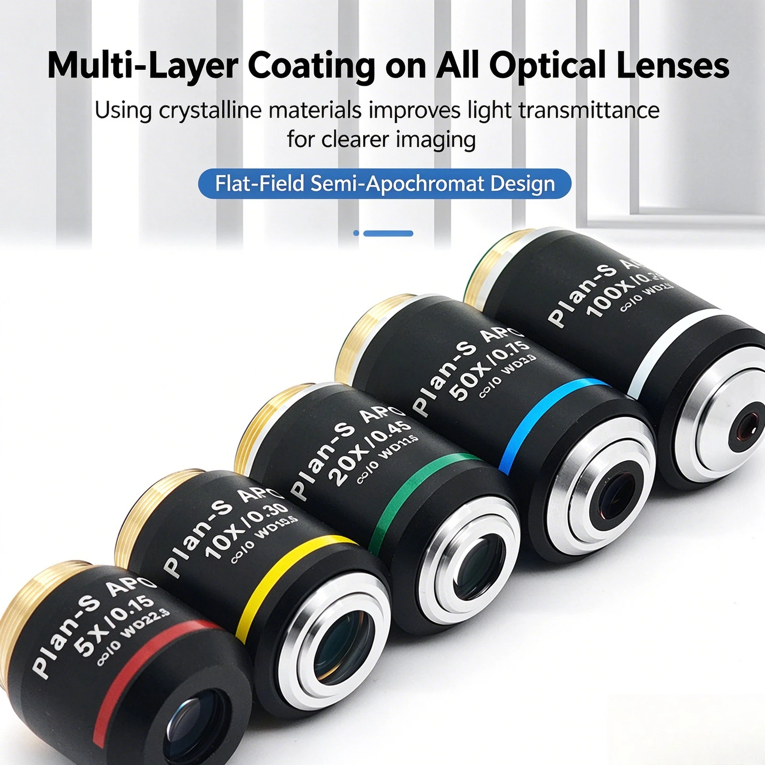 Metallographic Flat-field Semi-apochromatic Infinity Long Working Distance 5X10X20X50X100X Plan-S APO Objective Replace Olympus