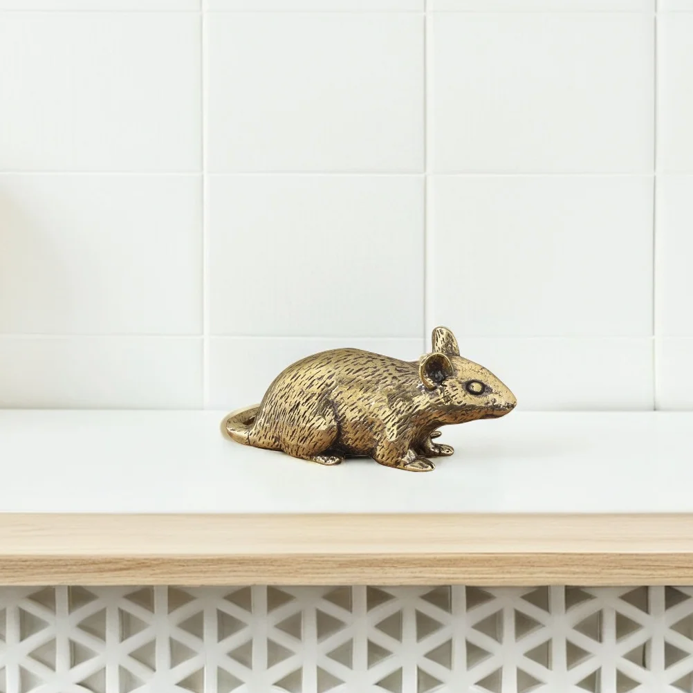 

Brass Mini Lucky Rat Vintage Zodiac Metal Statue Desktop Feng Shui Ornament Sculpture Office Home Decoration