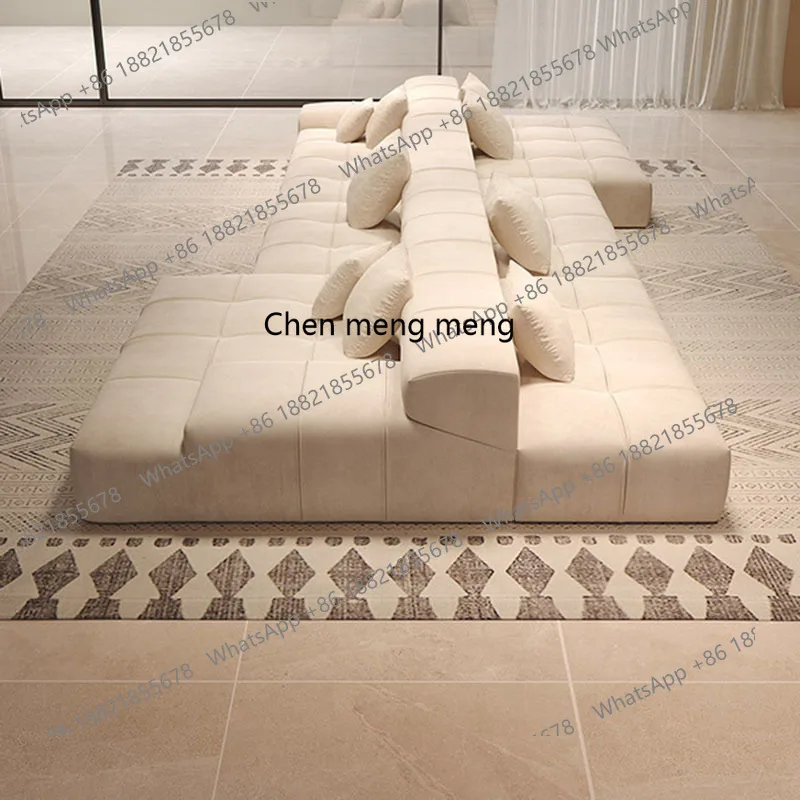 Double-sided backrest, frosted cloth cream wind, large flat-floor villa with sofa combination on both sides