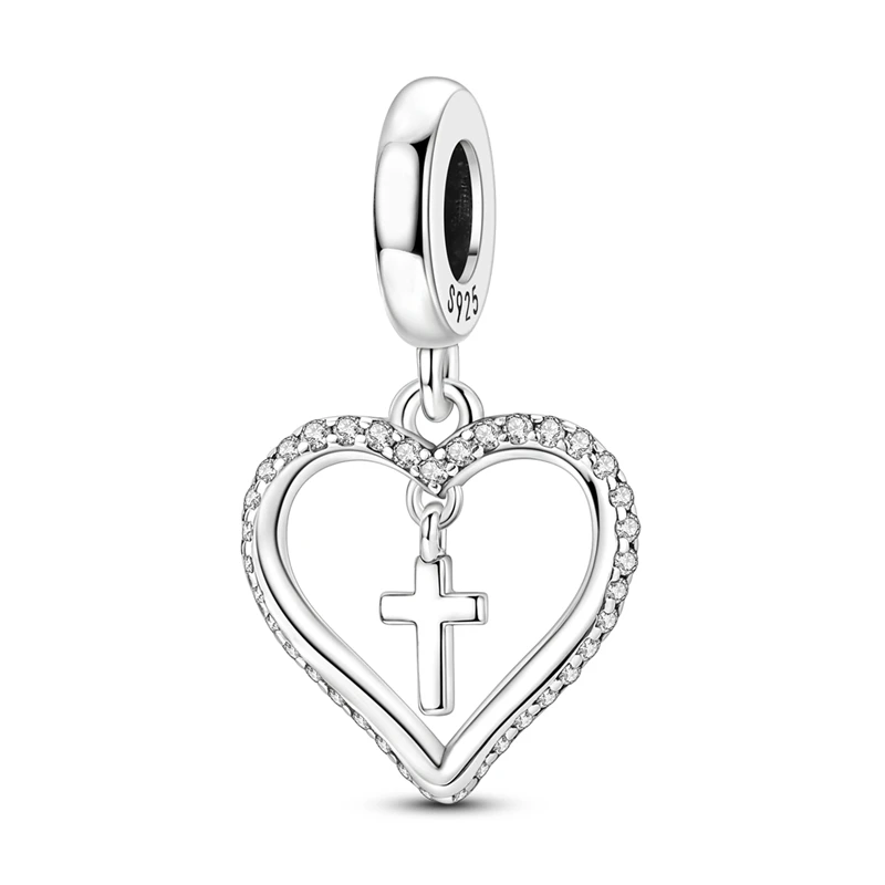 

925 Sterling Silver Charms Bead Heart Cross Dangle Fit Original Bracelet DIY Women Jewelry
