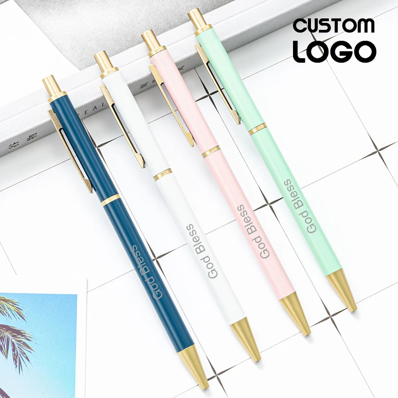 

5pcs Creative Candy-colored Ballpoint Pen Macaron Metal Ad Pens Personalized Gift Can Engrave Logo Stationery Office Supplies