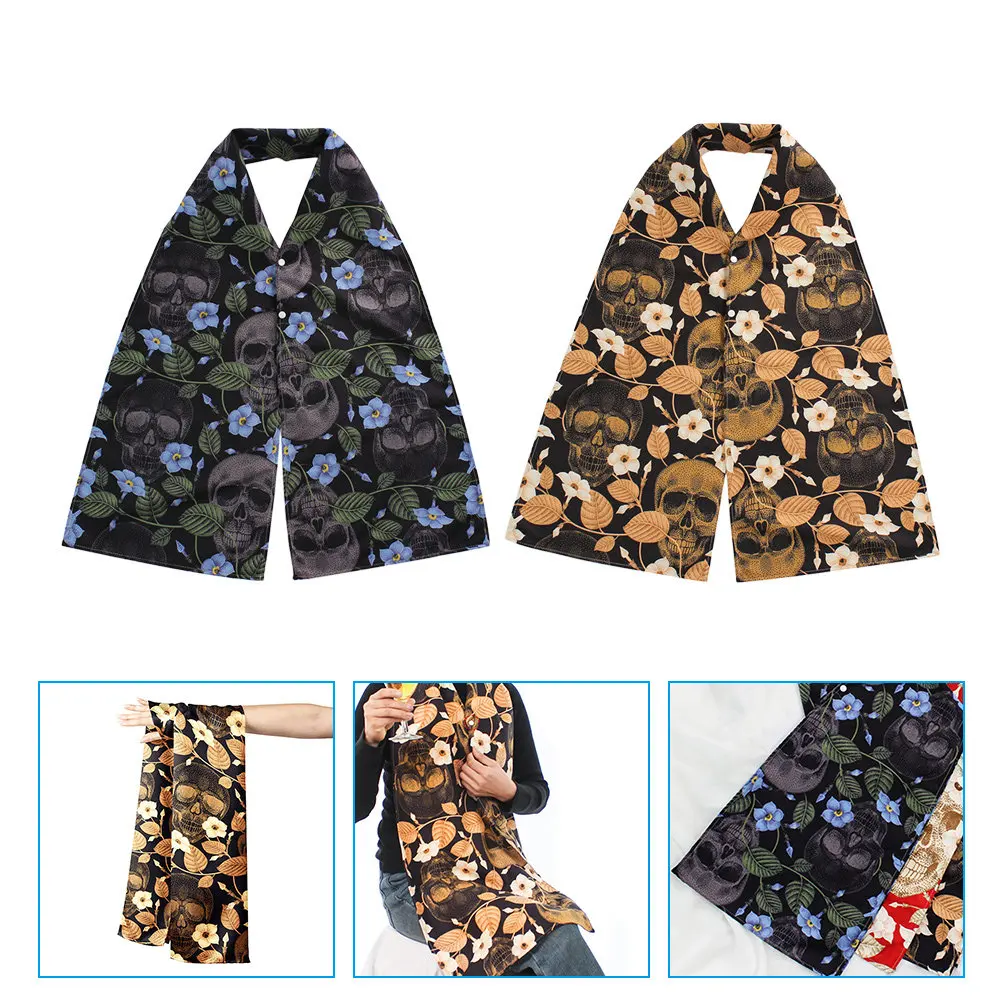 2Pcs Adult Dining Scarf Bibs Polyester Easy Wear Washable Drool Bibs Snap Button Elderly Fashion Skull Print Set Health Care
