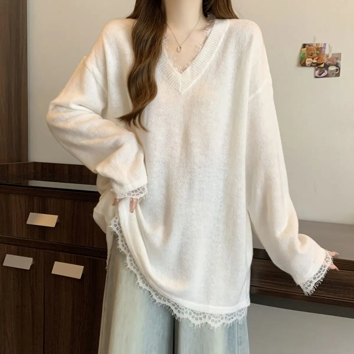 

Свитера Джемперы Пуловеры Женские хлопковые трикотажные изделия с леопардовыми деталями Клубная вечеринка Гала Многоцветный Элегантный модный простой