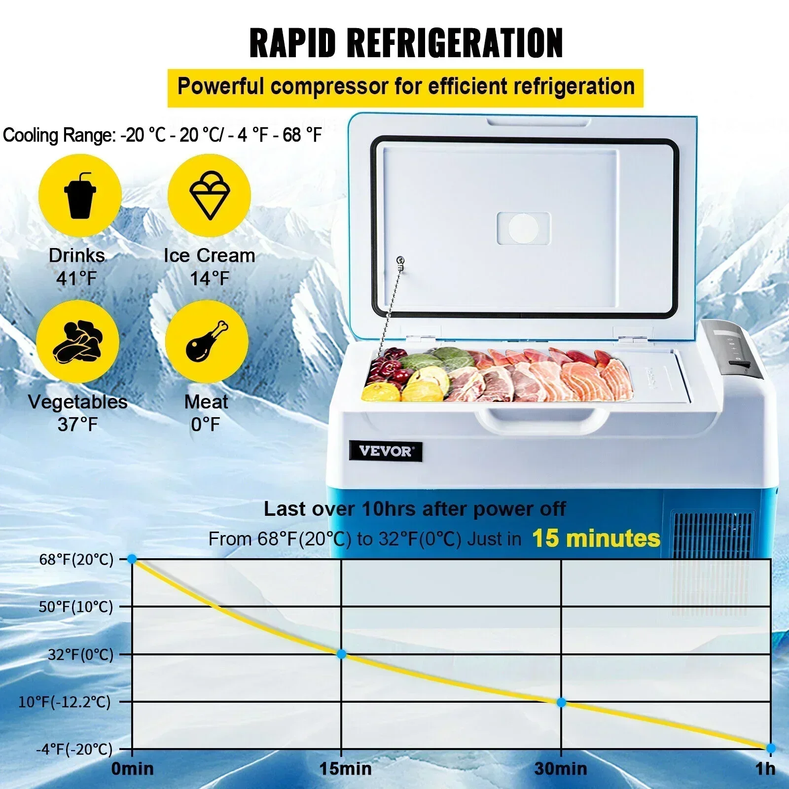 VEVOR-refrigerador para coche de 22L, compresor de refrigerador para coche de 12/24v, Mini refrigerador eléctrico portátil para uso en exteriores y