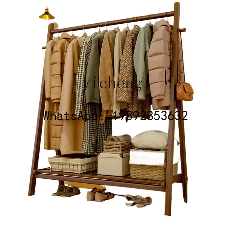 solid wood coat rack floor-to-ceiling bedroom household hanger simple clothes drying indoor clothes rack