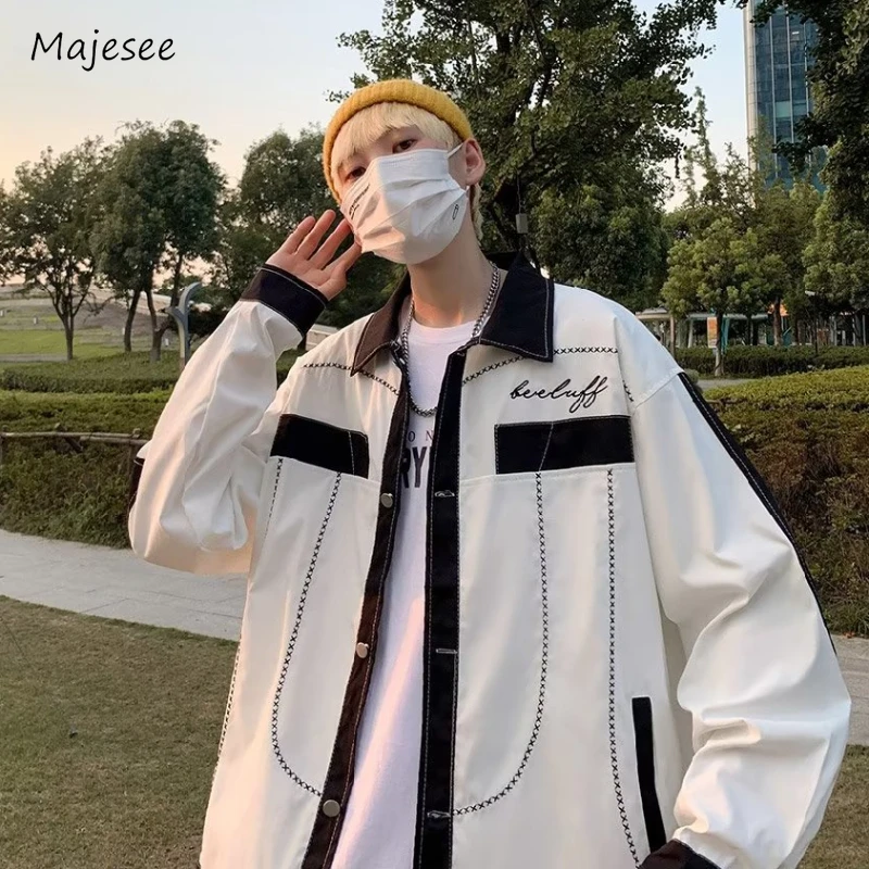 

Autumn Jackets Men Blocking Personality Fashion Line Decoration Baggy Handsome Korean Style Teens Lounge Wear Chic Aesthetic