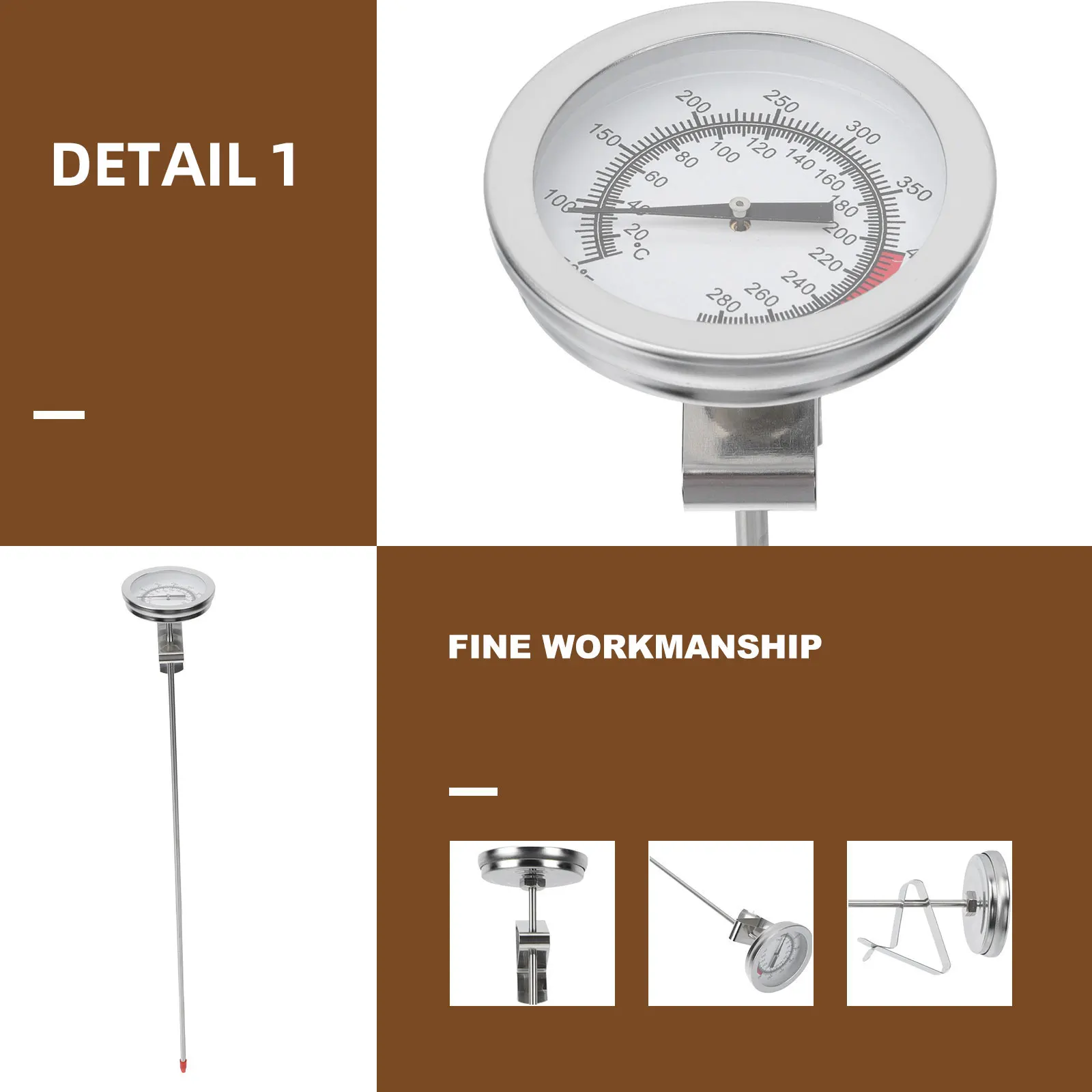 

Food Thermometer for Cooking and Baking Household Frying Kitchen Silver Dial Probe