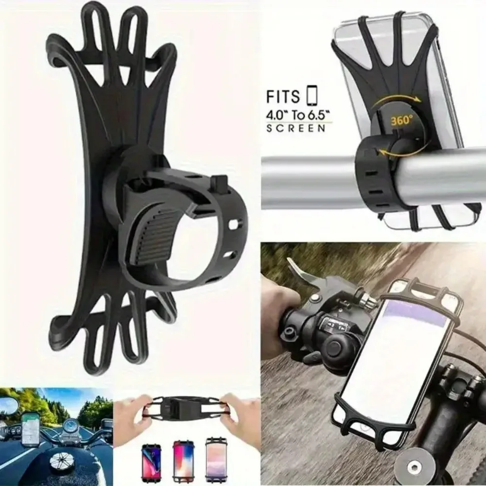 Bicycle Phone Mount for 4-7 Inch Phones 360° Rotatable Shockproof Anti-Slip Grip Black ABS GPS Holder for Road Mountain Bikes