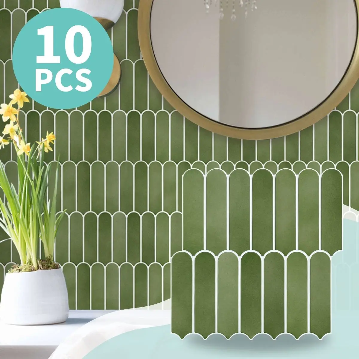 Commomy 10 Uds. Azulejos mate de escamas de pescado, pegatinas de pared para baño, pegatinas de azulejos de cocina de PVC impermeables, decoración de pared