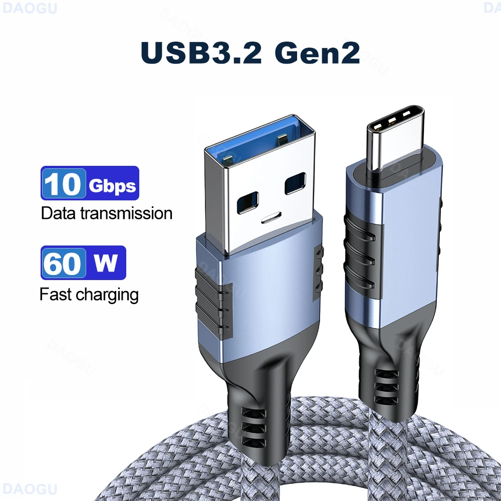 

10Gbps Fast Transmission Data Cable USB Type C 3A 60W Fast Charging Cable for Mobile Phone for Samsung NVMe Hard Disk External