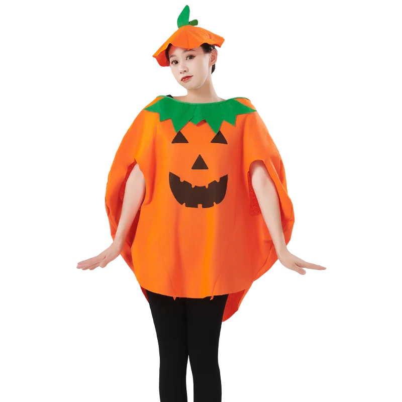 Halloween COS costume pumpkin elf costume with hat for children and adults to choose from Halloween party costumes