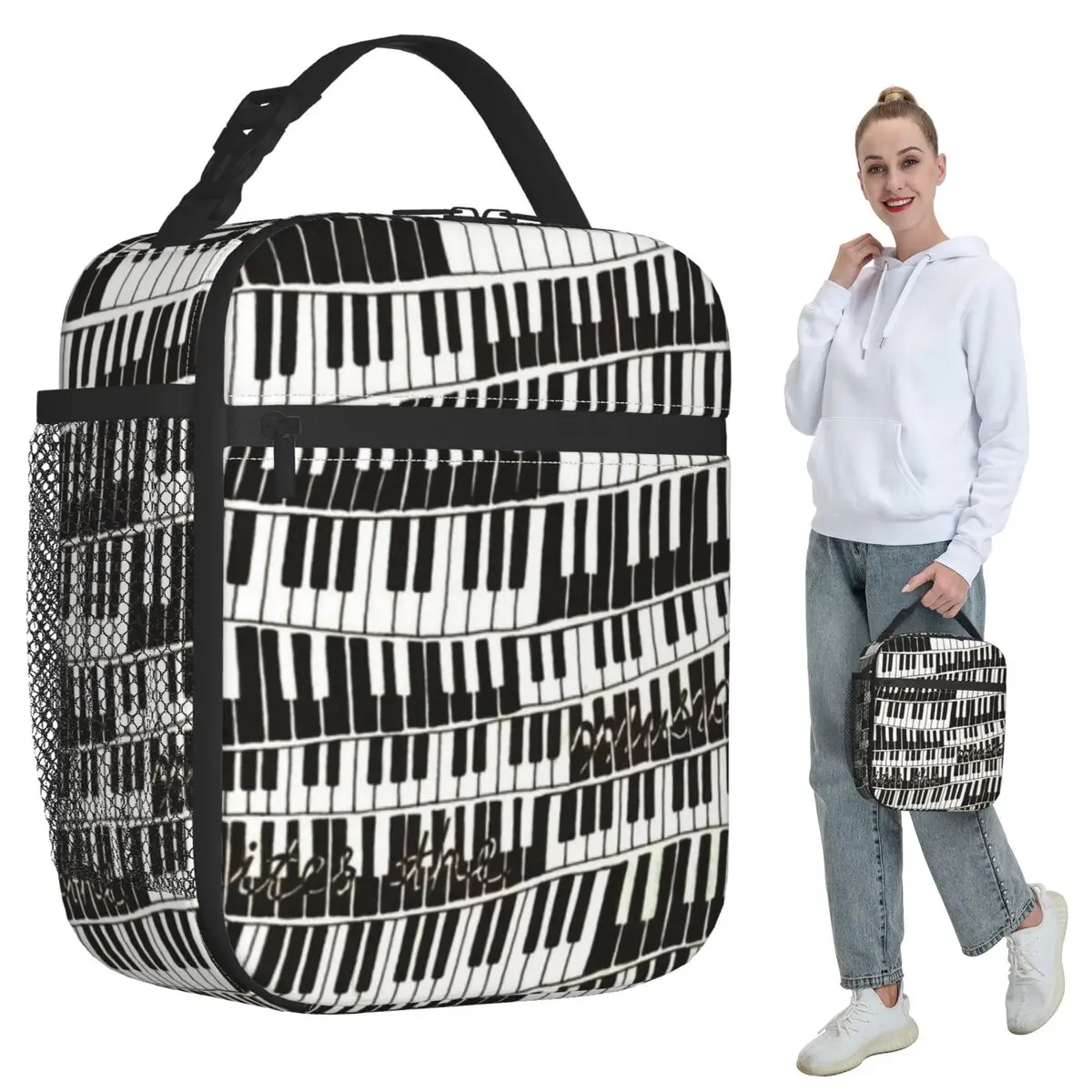 Abstract Piano Keys With Musical Notes Insulated Lunch Bag for Women Office Cooler Thermal Food Box Tote Lunch Boxes Container