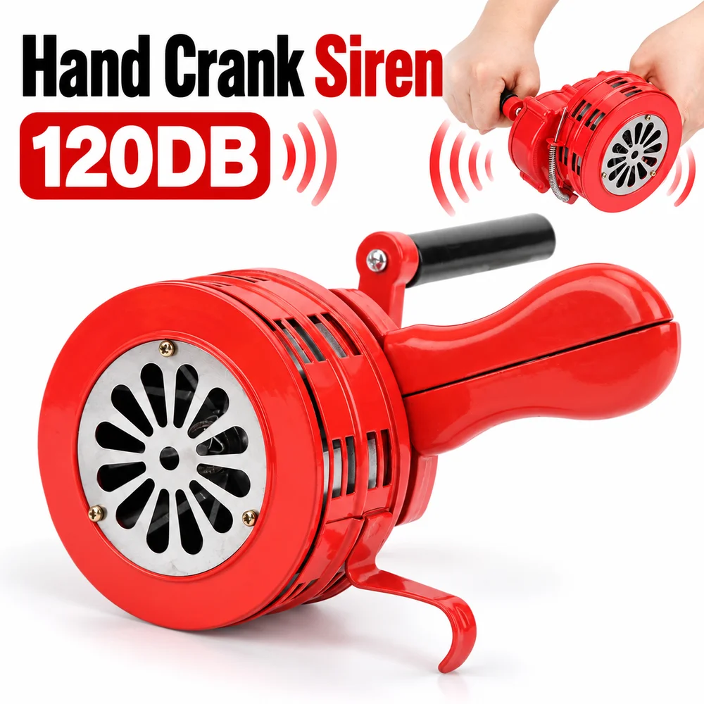 1Pcs Red Hand Crank Siren Metal Housing 120DB Sound Portable Manual Alarm Portable Compact Design Hand Operated