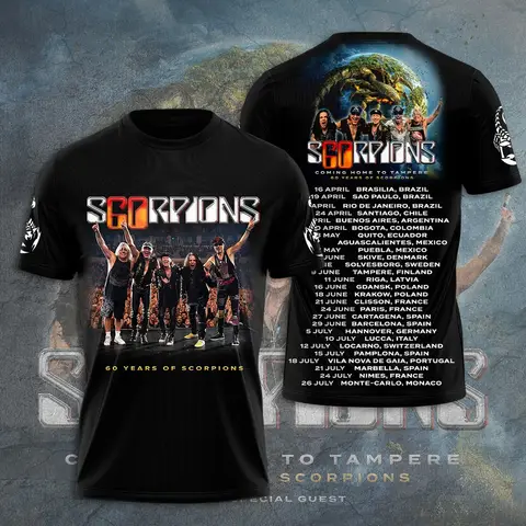 Rock Scorpions' 2025 Tour 3D Men's Breathing Fashion Oversized Short-sleeved High-neck T-shirt for Boys