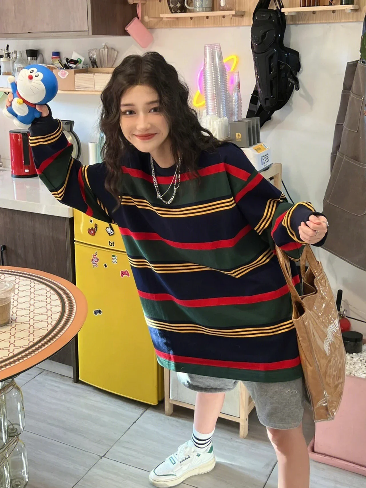 Harajuku Y2k Sweatshirts for Women Vintage Streetwear Oversized Tops 2023 Ropa Mujer Fashion Casual Hip-hop Striped Hoodies