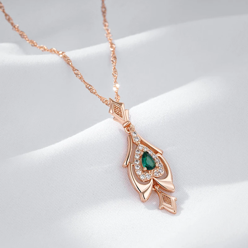 Kinel Hot 585 Rose Gold Color Pendant Necklace for Women Crystal Flower Green Natural Zircon Accessories Daily Vintage Jewelry