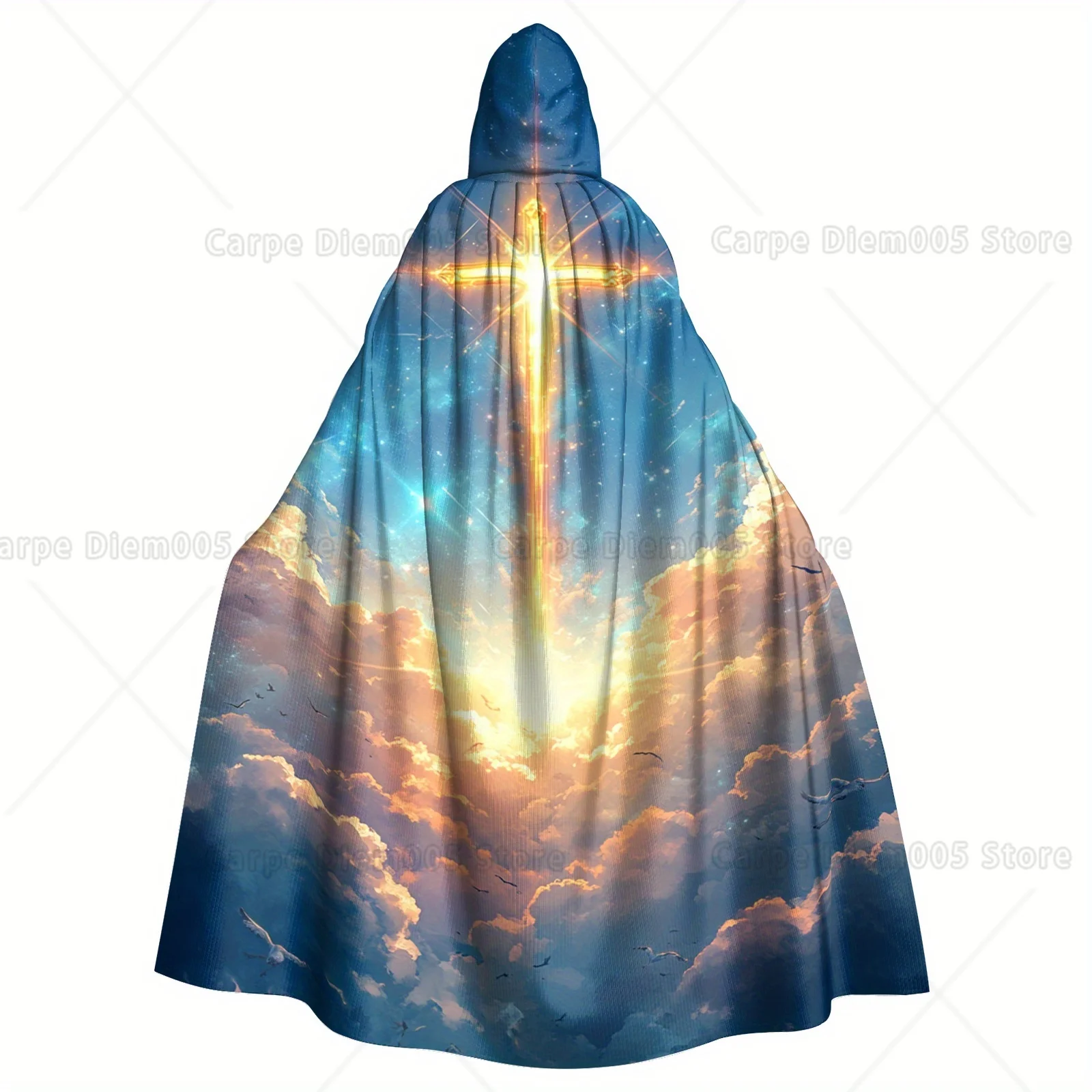 

Винтажный халат с капюшоном и крестом, черная накидка макси из полиэстера с сияющим звездным небом и золотым крестом