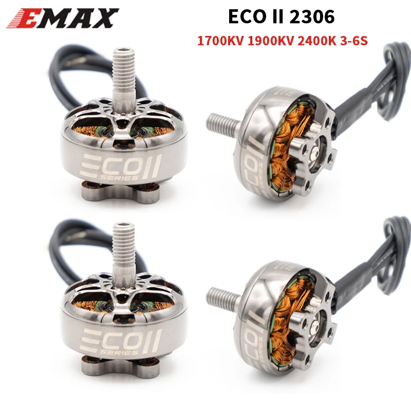 Motor Brushless Emax ECOII Série II para RC FPV Racing Drone, Modelo 4K Quadcopter, 2306, 1700KV, 1900KV, 2400KV, 3S-6S