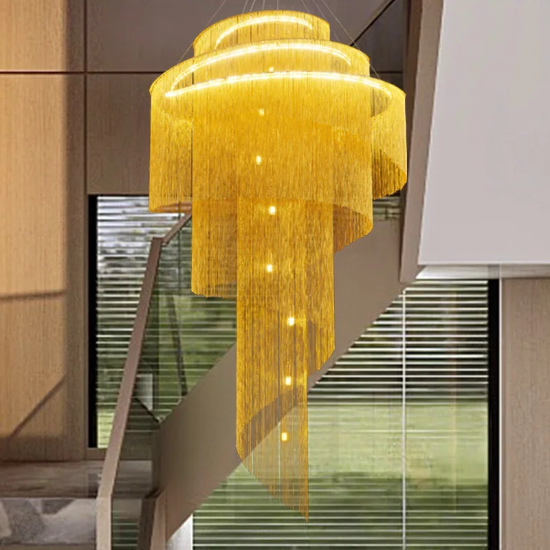 

American stainless steel aluminium staircase chandelier, lustre Dimmable Suitable for lobby decoration, LED suspension lighting