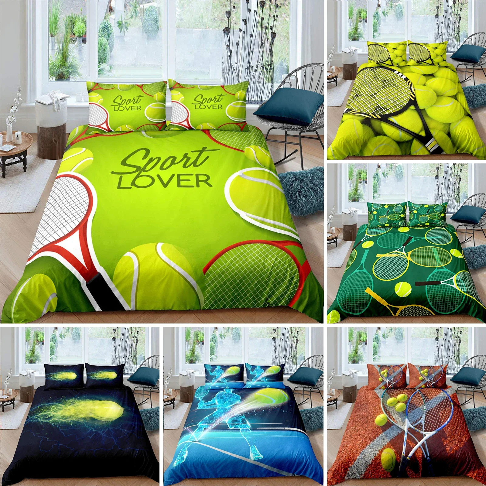 

Tennis Ball Duvet Cover Set Sports Game Themed Bedding Set Twin Size for Kids Teens Adult Tennis Racket Ball Comforter Cover