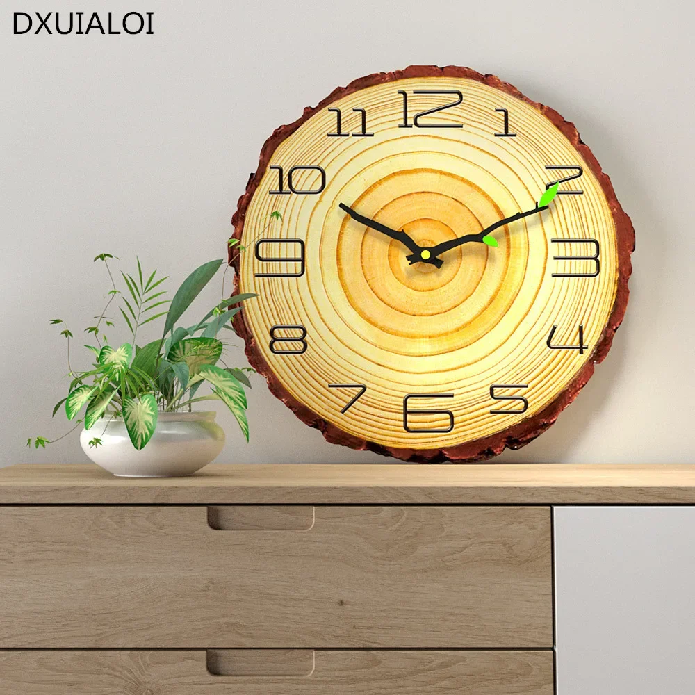 Modern minimalist style wood grain clock Nordic creative wall clock living room mute annual ring quartz clock 1pcs