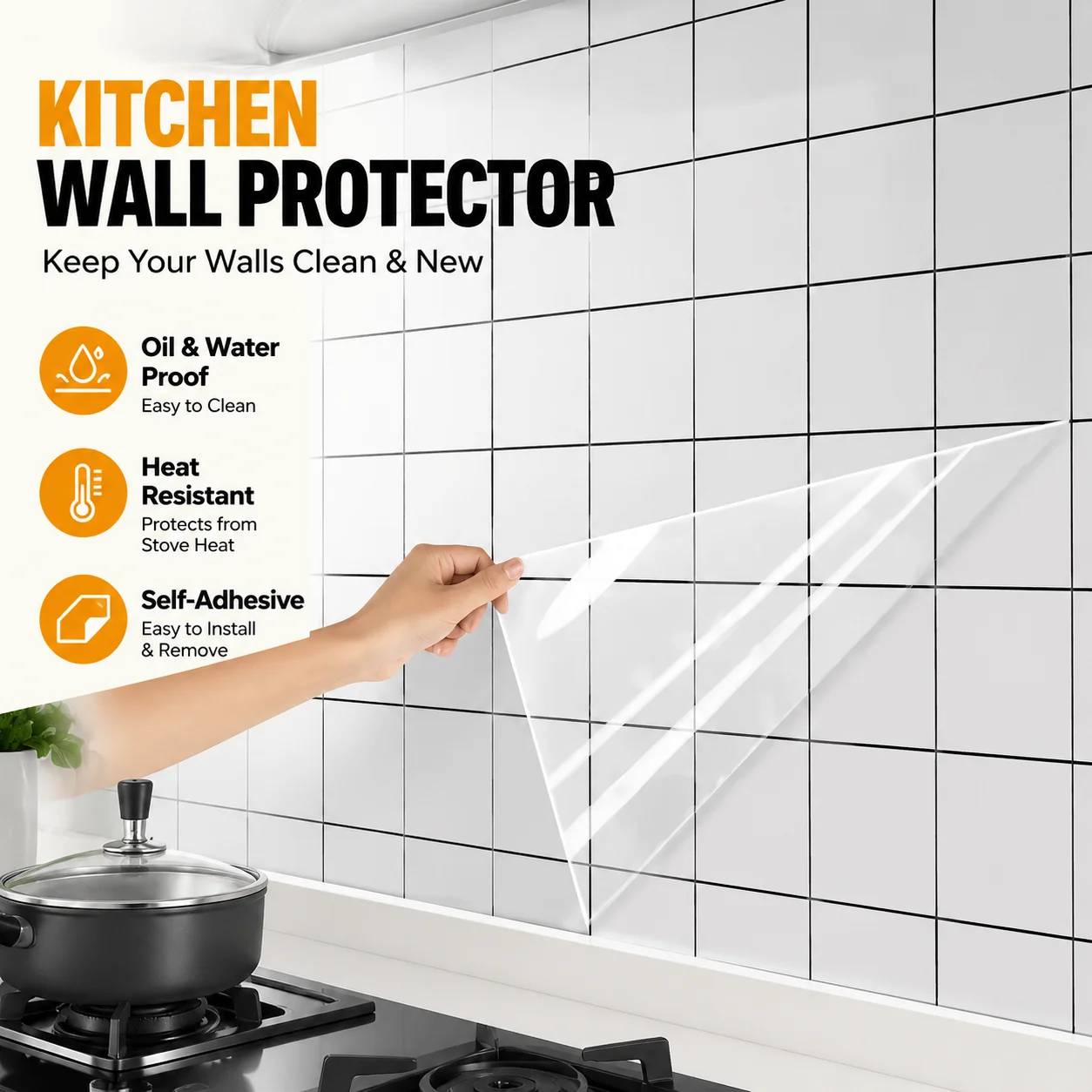Wall Protector Film Kitchen Oil Proof Wall Sticker Stove Cabinet Heat-resisting Self Adhesive Wallpaper Waterproof Decoration