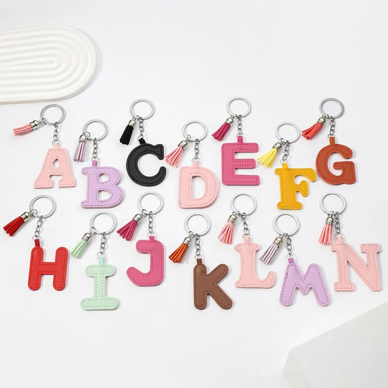 Creative Colored 26 Letter Keychain Leather Tassel Keychain Pendant Cute Bag Charm Backpack Decoration Accessories Gifts