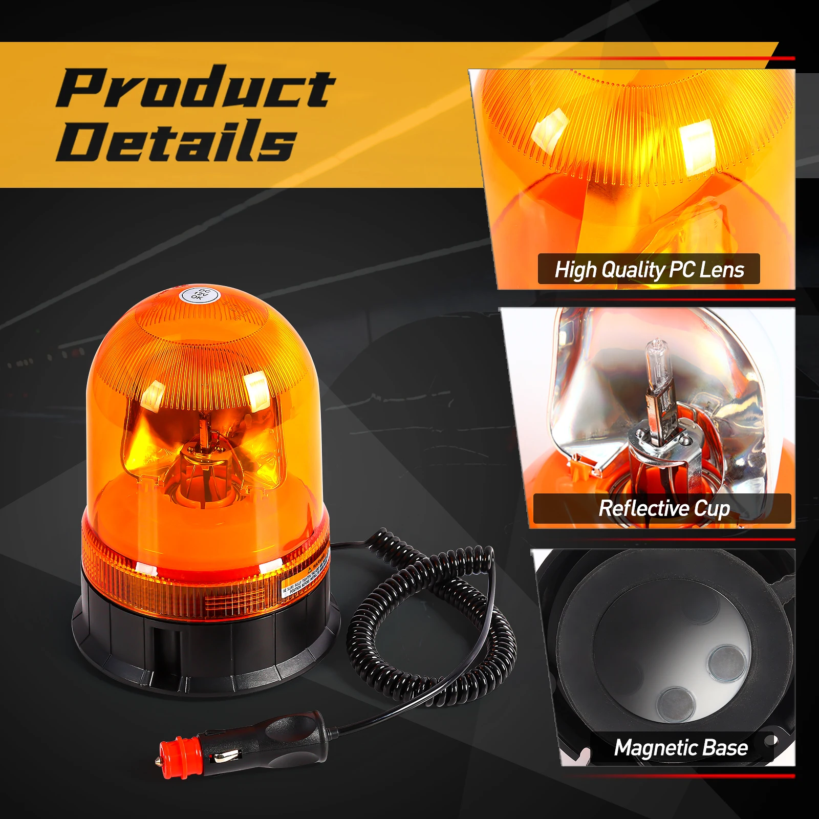 Magnetic Strobe Light For Car Truck Agriculture Beacon Lamp Flashing Warning Lamp Vehicle Emergency Security Alarm 12V Amber