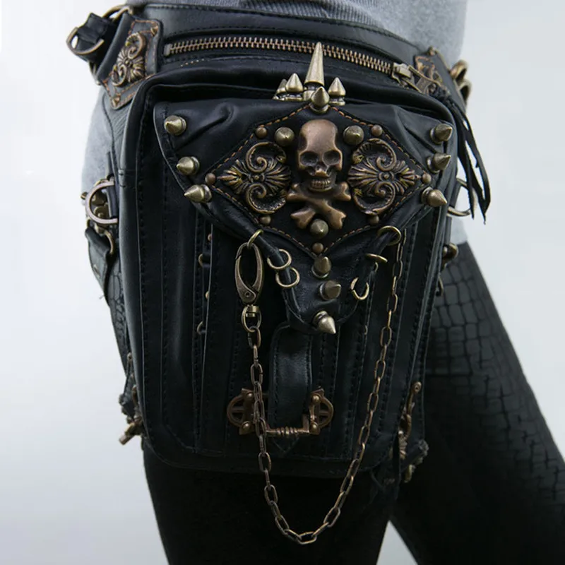 Bolso de hombro de mensajero de plátano para mujer, riñonera gótica para motocicleta Steam Punk, cinturón de pierna y cadera, bolsa de cintura para