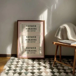 Shower Karaoke Ticket Print Bathroom Vintage Pink Cream Aesthetic Shower Singing Fun Wall Art Retro Fashion Home Decor