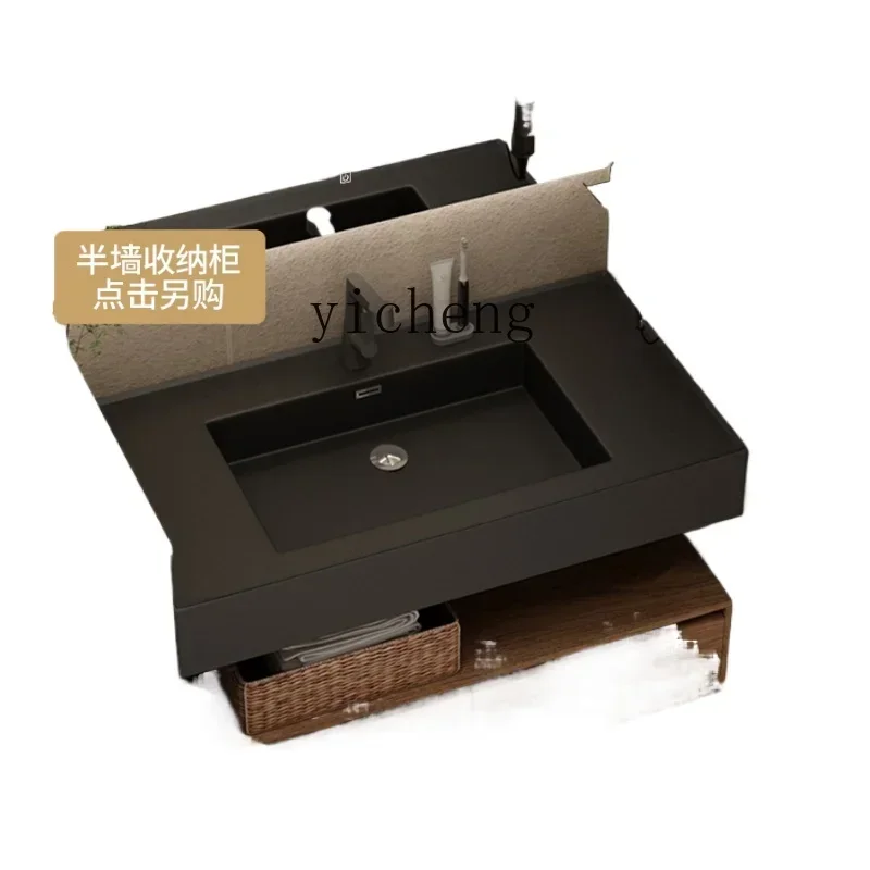 

black walnut color bathroom cabinet, vanity sink, rock integrated washbasin