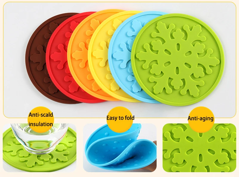 9CM Non-slip Silicone Drinking Coaster Set Holder Snowflake Cup Mat Pad Table Placemats Nonslip Coffee Glass Kitchen Accessories