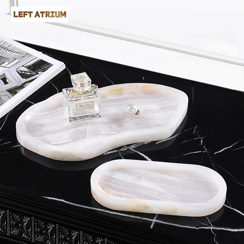 Bandeja de mármol Natural de ónix blanco para velas perfumadas de Perfume, bandeja decorativa de piedra de lujo para joyería