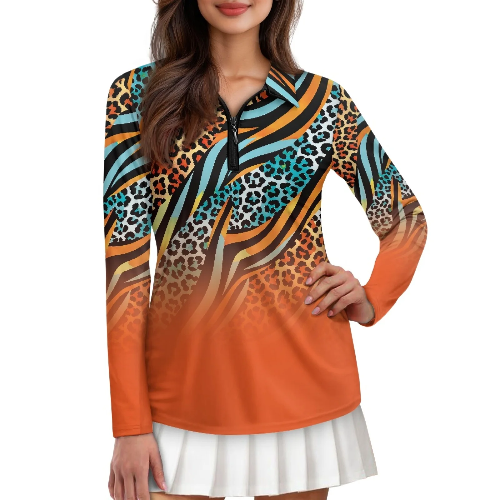 PENSTROLL Leopard Stripes Womens Moisture Wicking Golf Shirts Machine Washable Athletic Outfits for Outdoor