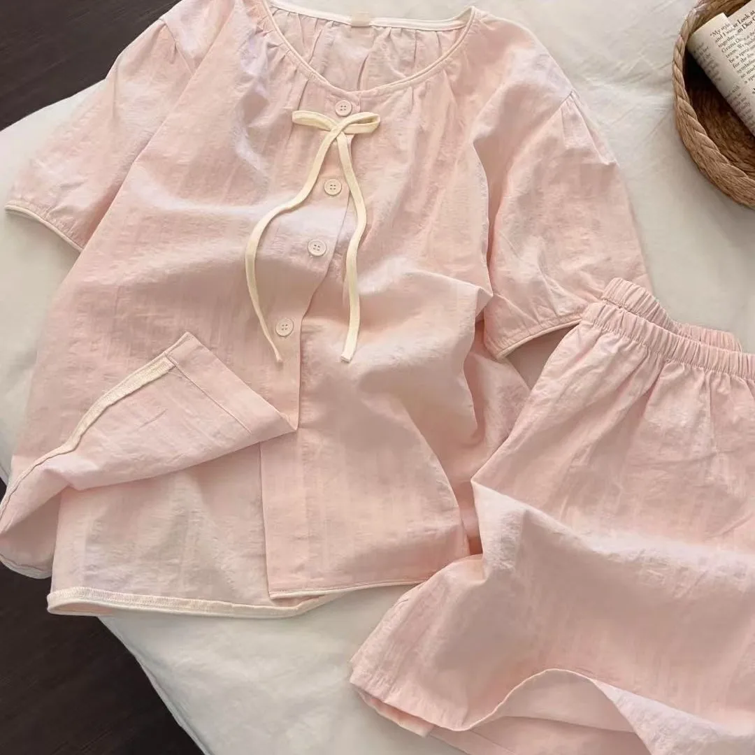 Ins Minimalist Summer Short-Sleeve Shorts Pajamas for Women, Loose-Fitting Teen Girls' Casual Loungewear, Women's Summer Clothin