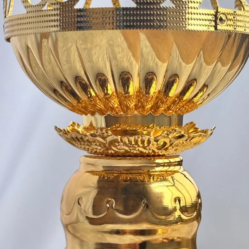 Orthodoxe Vigil-Lampe aus Rotem Glas und Goldmetall, Stehender Kerzenhalter, Verzierte Byzantinische Lampe für den Heimaltar, Christliches Religiöses Geschenk – Detail 4