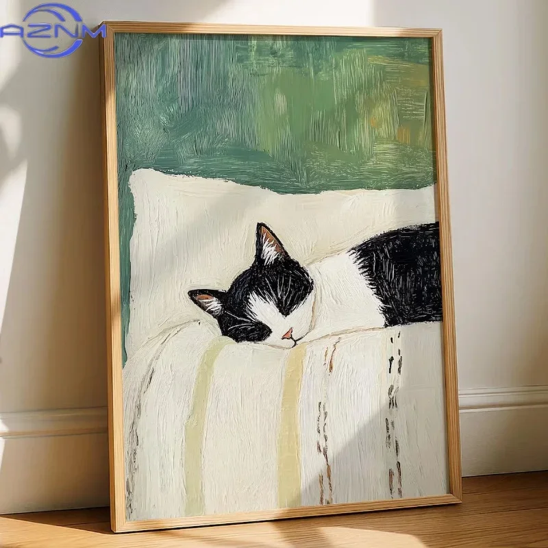 Cat Reading Print – Black Cat Wall Art Decor Cosy Bedroom Poster Book Lover Cat Illustration Cat in Bed Print Reading Decor Gift
