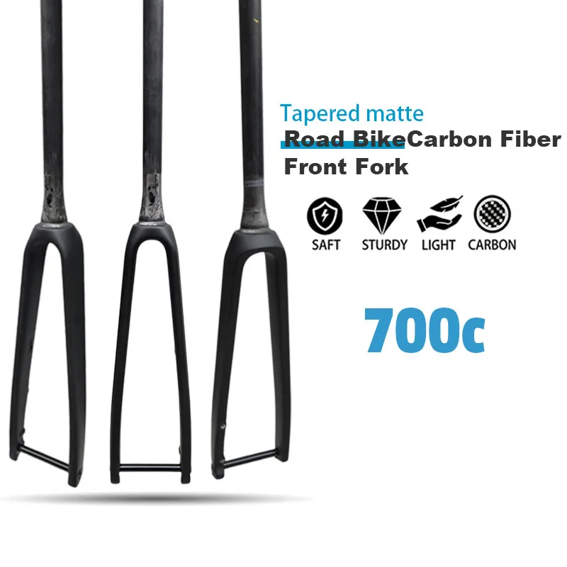 700C Carbon Fiber Road Bike Front Fork Tapered Flat Mount Disc Brake 28.6mm Thru Axle 100*12mm Bicycle Fork Support Bracket