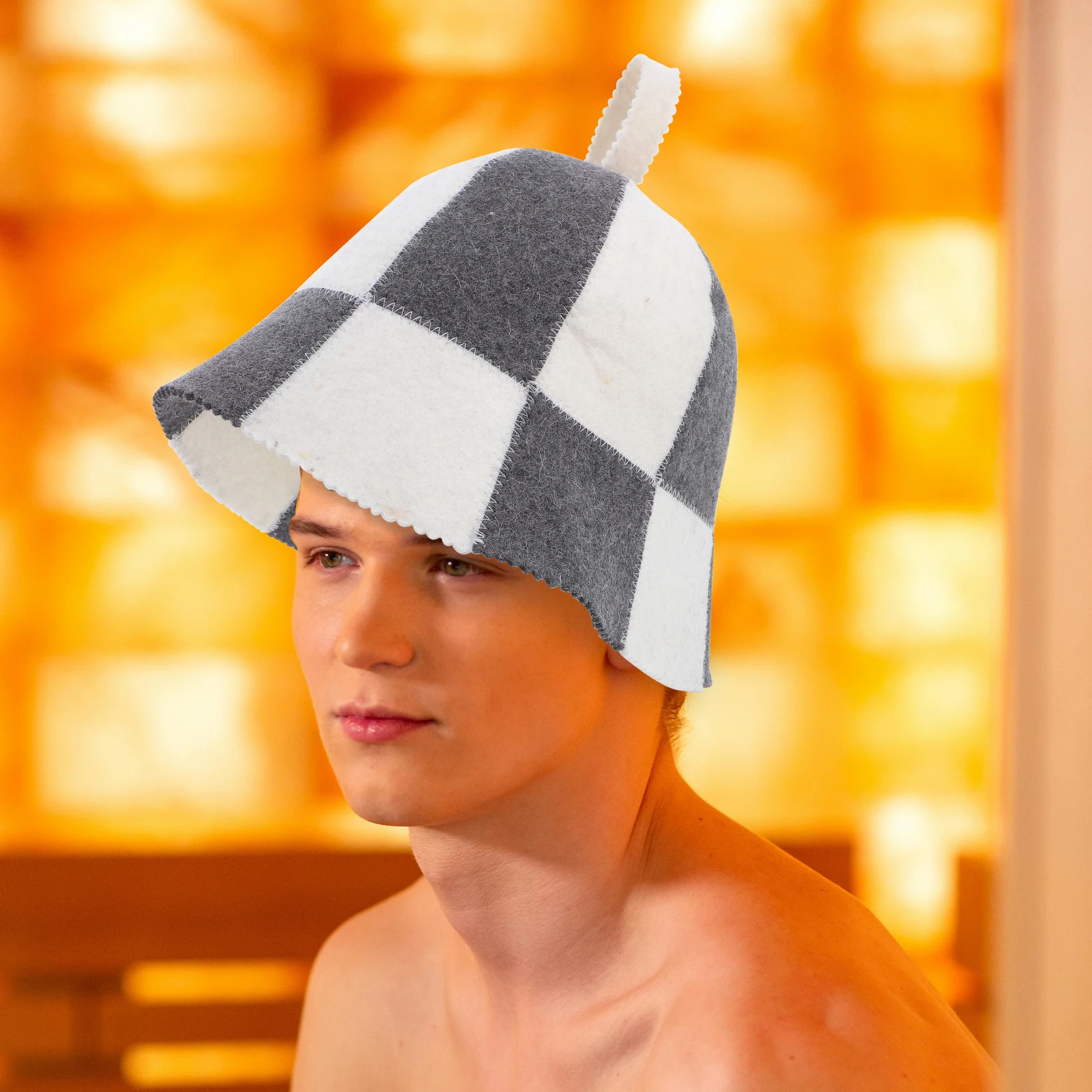 

Creative Color Block Felt Bath Cap Soft Moisture-Wicking Sauna Hat For Steam Room Lightweight Portable Hair Protector Russian