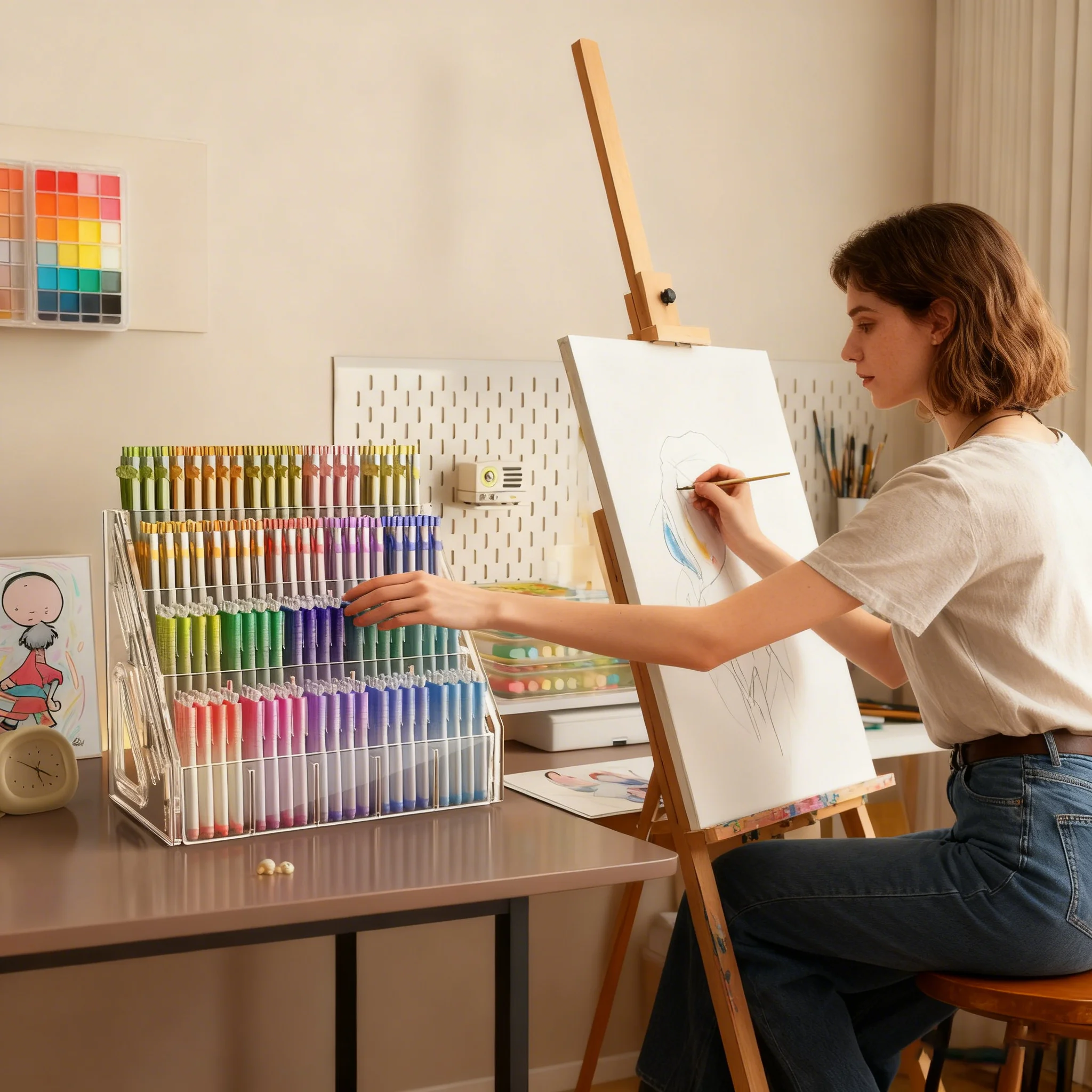 

1 шт. Органайзер-держатель для ручек, акриловая полка для хранения большой емкости, Органайзер-отделение для кистей, Карандаши, Маркеры, Подходит для дома, офиса, школы, прочный дизайн, необходимое для офисных принадлежностей и рукоделия