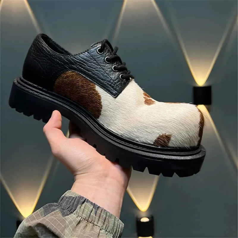 

Женские осенне-зимние туфли с большим круглым носком, женские кроссовки из конского волоса на шнуровке с толстой подошвой и квадратным каблуком, женская повседневная обувь femme