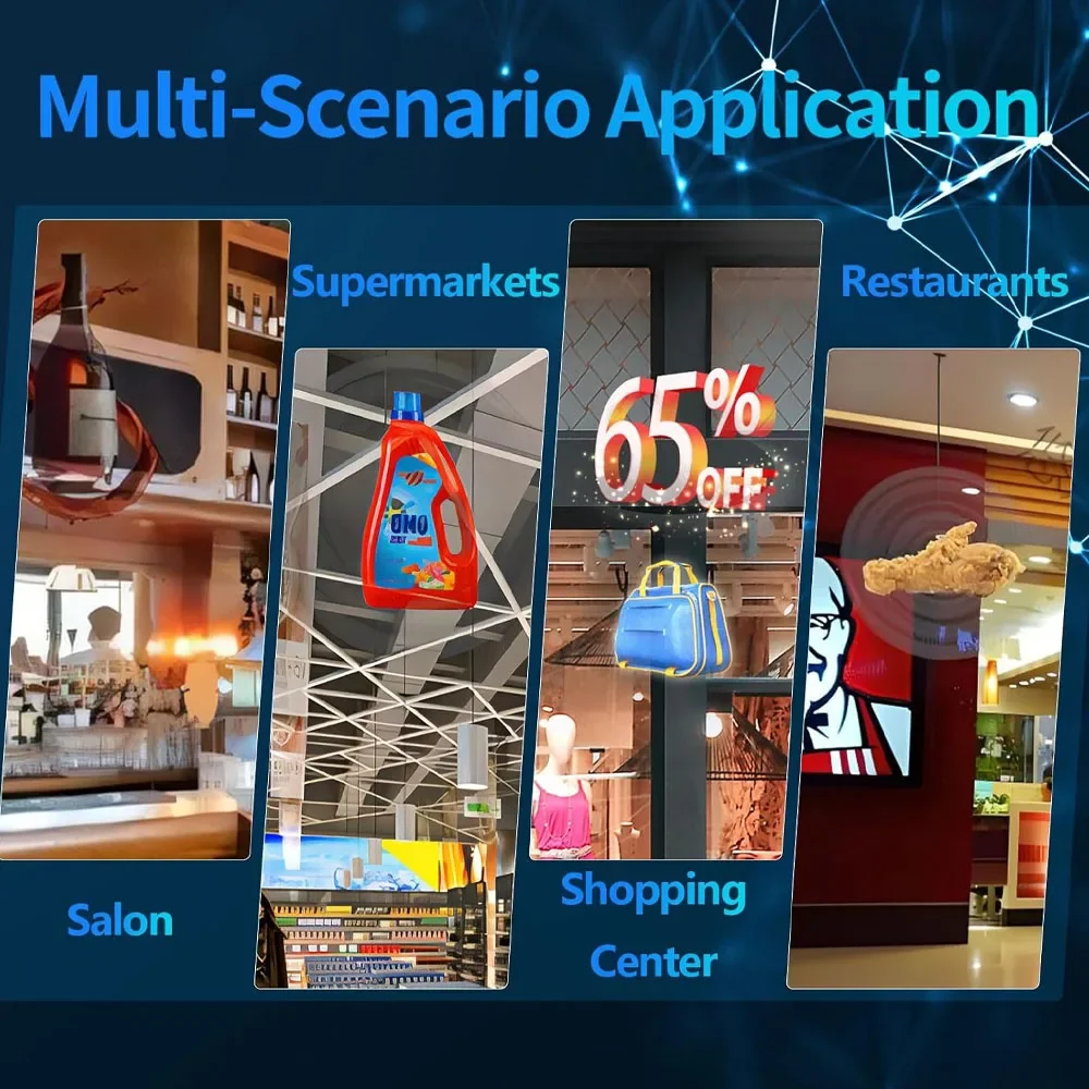 جهاز عرض مروحة ثلاثية الأبعاد مع شاشة LED عالية الوضوح مناسب لجذب مروحة الهولوغرام لتناول الطعام في مول الاهتمام