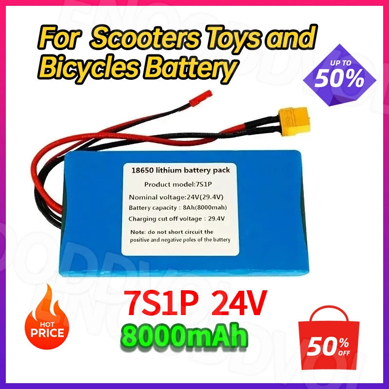 Brand New 24V 8000mAh 7S1P Li-ion Battery Pack with BMS, CE Certified for Electric Scooters Bikes & Toys – Replaceable & Durable