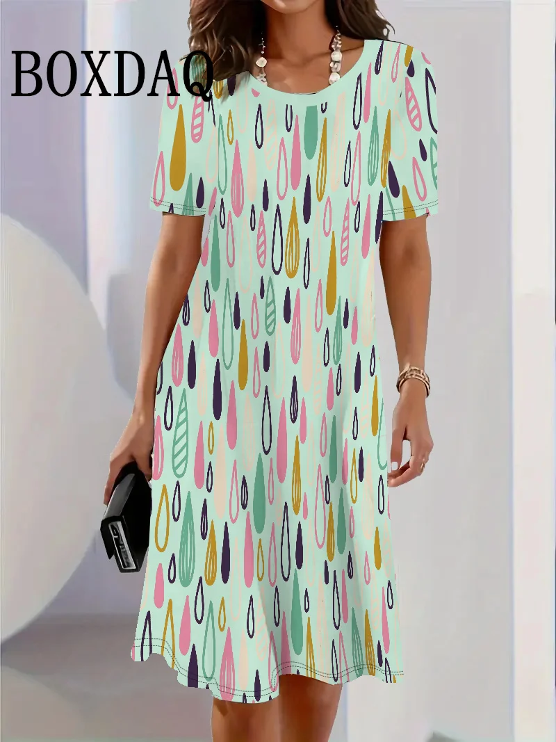 2025 New Women's Summer Dress Casual Loose 3D Prints Short Sleeve Dress Fashion Pattern Round Neck Long T-Shirt Dresses Vestidos