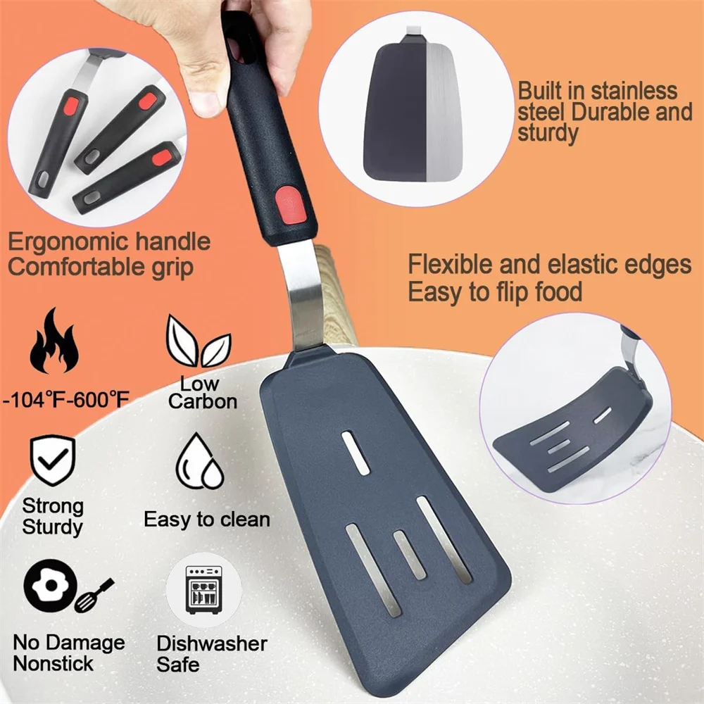 4PCS Silicone Spatula for Stick Pots High-temperature Resistant High Quality Stir Spring Steel Fry Spatula Kitchen Utensil Tools