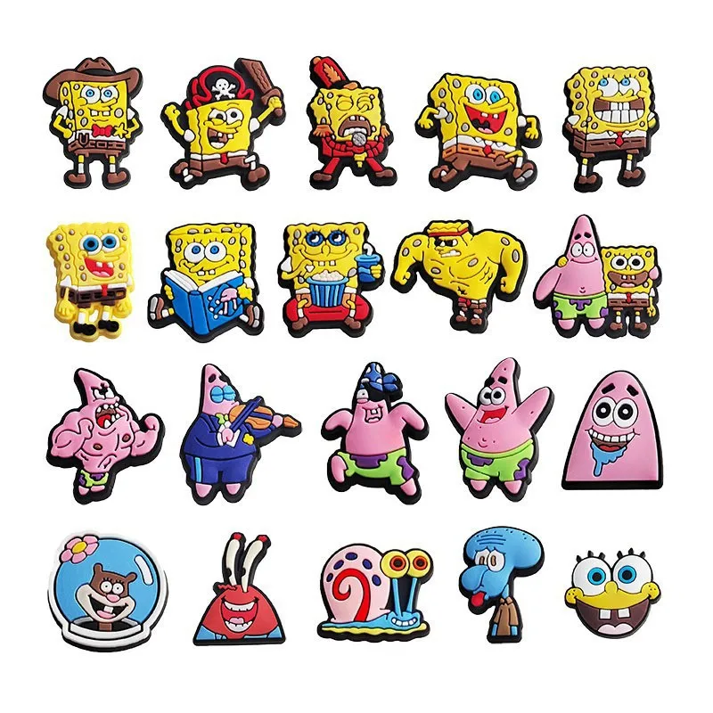 20Pcs Set Hi-Q New Popular Funny Cartoon Seabed BOB Patrick PVC Shoe Charms For Slides Sandals Custom DIY Clog Accessories Decor
